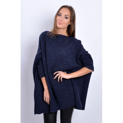 Unikalny sweter tunika oversize granat cocomoda-pl czarny jesień