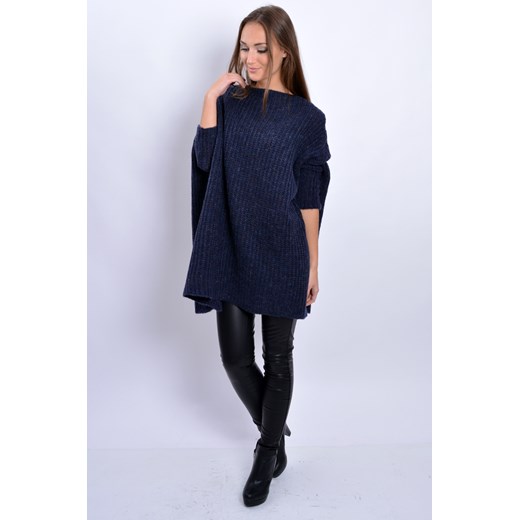 Unikalny sweter tunika oversize granat cocomoda-pl czarny moher