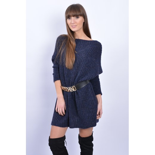 Unikalny sweter tunika oversize granat cocomoda-pl czarny casual