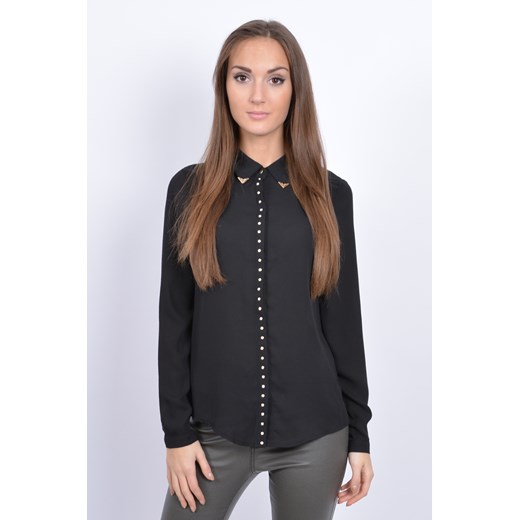 Elegancka bluzka koszulowa z perełkami czarna cocomoda-pl szary Bluzki eleganckie