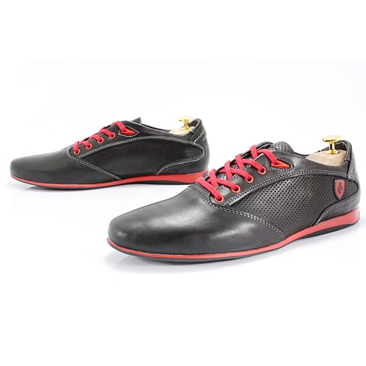 KENT 511F CZARNO-CZERWONE - Skórzane buty męskie - Smart Casual sklep-obuwniczy-kent brazowy naturalne