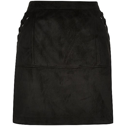 Black faux suede whipstitch mini skirt  River Island   