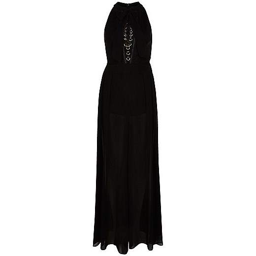 Black lace-up flared jumpsuit   River Island  