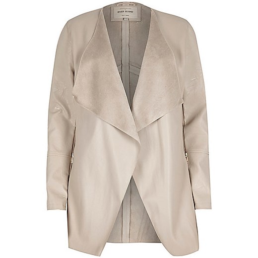 Cream leather-look draped jacket 
