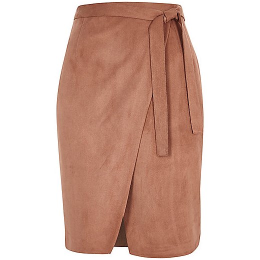Brown faux suede wrap skirt  River Island   