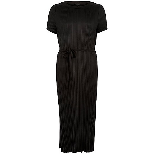 Black pleated belted dress   River Island  