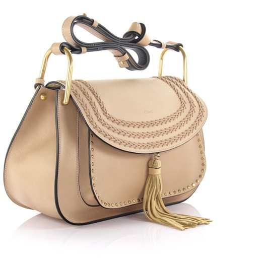 Chloé Kobiety Skórzana torebka na ramię Hudson z frędzlami i plecionką beżowa Chloé Budapester.com
