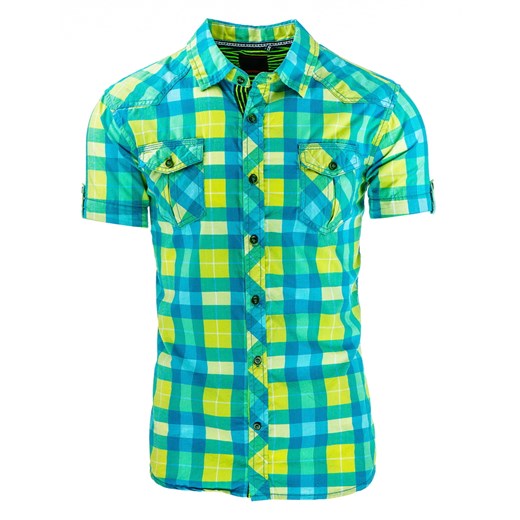 Koszula męska turkusowo-żółta (kx0654)  turkusowy XL DSTREET