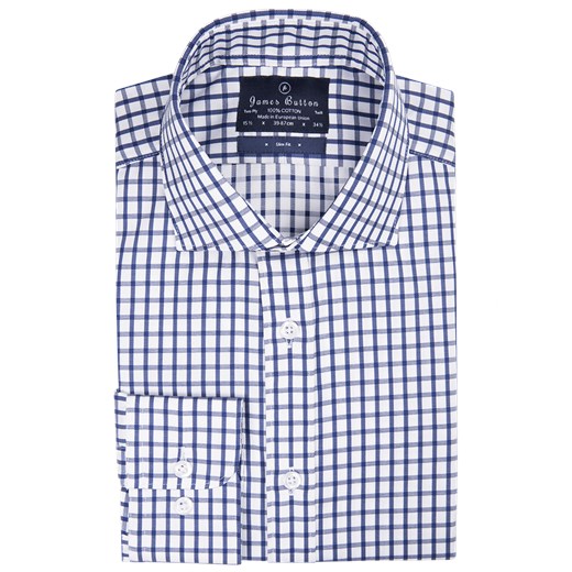 Check Dark Blue Two-Ply Cotton Luxury Twill Slim Fit Shirt