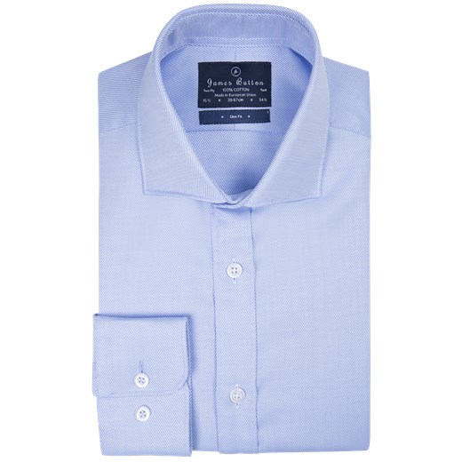 Plain Light Blue Two-Ply Cotton Luxury Twill Slim Fit Shirt