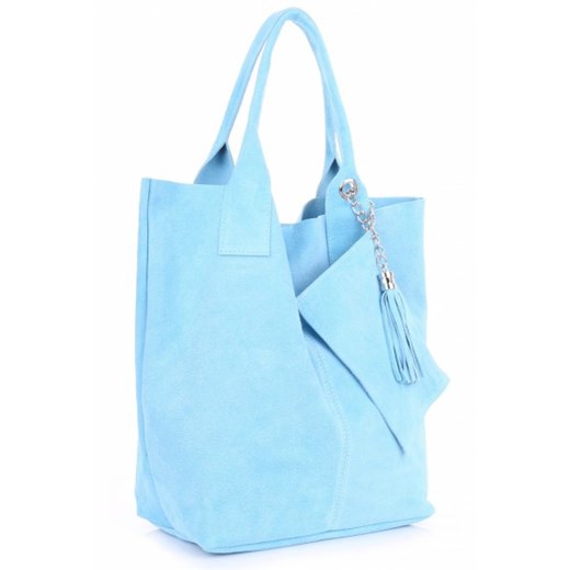 Shopperbag Skóra naturalna Zamszowa Genuine Leather błękitna niebieski   torbs.pl