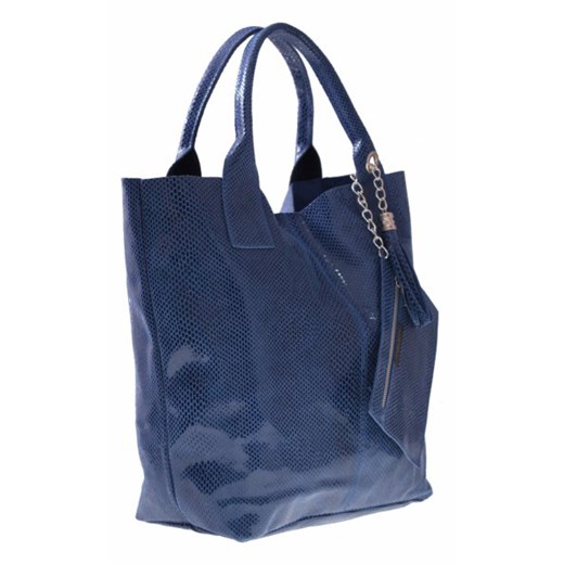 Shopperbag modna torebka Skórzana Lakier Niebieska (kolory)