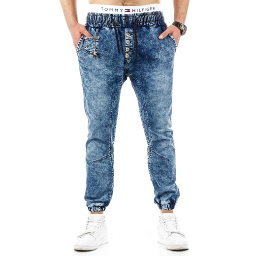 Spodnie joggery męskie granatowe (ux0671) niebieski Jeans S DSTREET