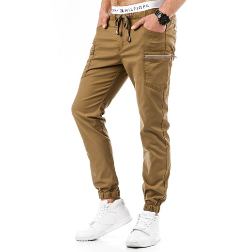 Spodnie męskie jogger chino brązowe (ux0650)  brazowy S33 DSTREET
