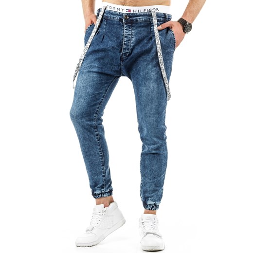 Spodnie joggery męskie granatowe (ux0672) niebieski Jeans L DSTREET
