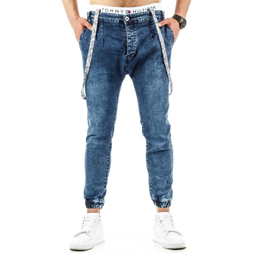 Spodnie joggery męskie granatowe (ux0672) Jeans niebieski M DSTREET