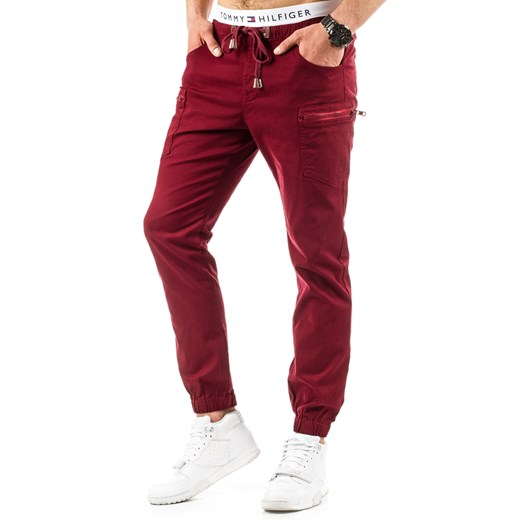 Spodnie męskie jogger chino bordowe (ux0653)  czerwony s29 DSTREET