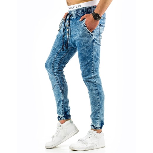 Spodnie joggery męskie niebieskie (ux0675) niebieski Jeans XL DSTREET