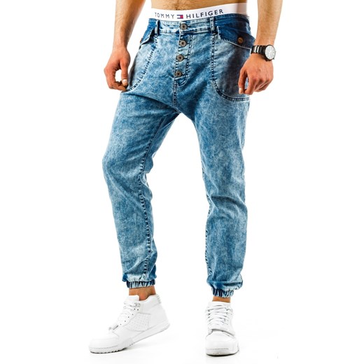 Spodnie joggery męskie niebieskie (ux0668) niebieski Jeans XL DSTREET