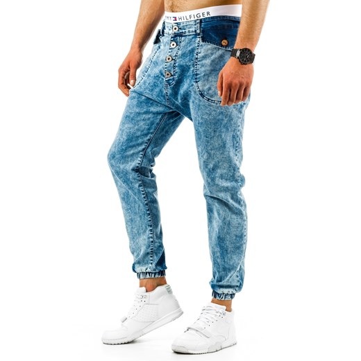 Spodnie joggery męskie niebieskie (ux0668) niebieski Jeans M DSTREET