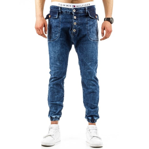 Spodnie joggery męskie granatowe (ux0669) niebieski Jeans S DSTREET