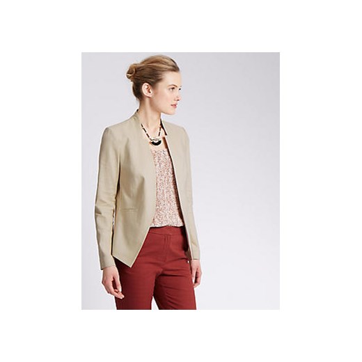 Linen Blend Open Front Jacket  bezowy Marks & Spencer  Marks&Spencer