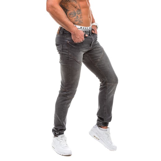 Czarne spodnie jeansowe joggery męskie Denley 1500