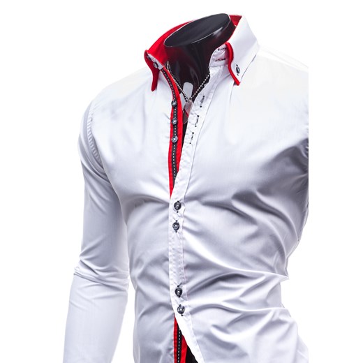 Biało-czerwona koszula męska elegancka z długim rękawem Bolf 4727