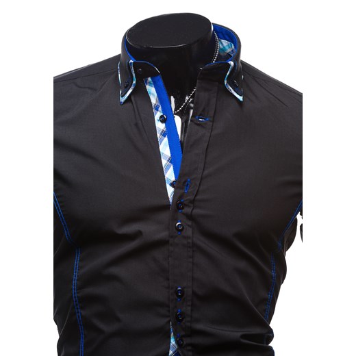 Czarno-niebieska koszula męska elegancka z długim rękawem Denley 0746