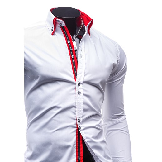 Biało-czerwona koszula męska elegancka z długim rękawem Bolf 4727