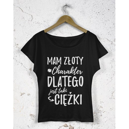 Koszulka damska z dekoltem Mam złoty charakter dlatego jest taki ciężki czarny M dirtyshop.pl