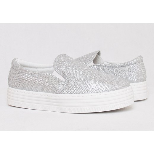Trampki slip on na platformie /D1-2 Q271 Sx231/ Srebrne szary 37 pantofelek24.pl