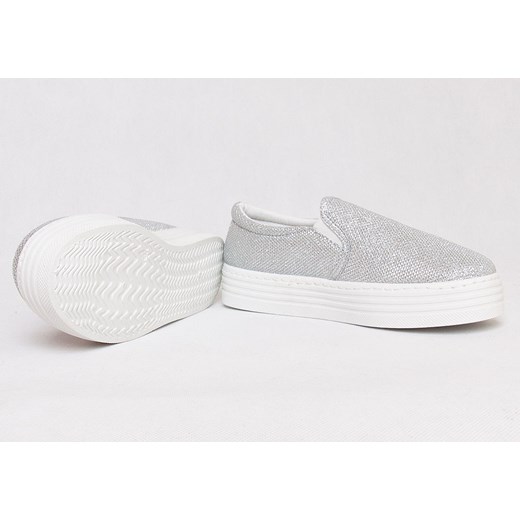 Trampki slip on na platformie /D1-2 Q271 Sx231/ Srebrne szary 40 pantofelek24.pl