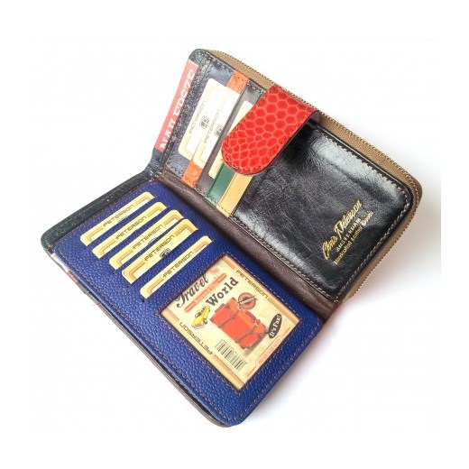 PETERSON damski portfel skórzany patchwork Peterson niebieski stylowagalanteria.com