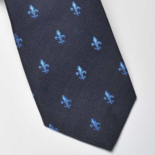 Elegancki granatowy krawat jedwabny Ascot w niebieskie lilijki