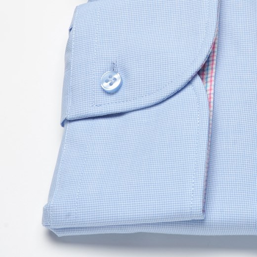 Elegancka błękitna koszula męska taliowana (SLIM FIT) w bardzo drobną fakturę