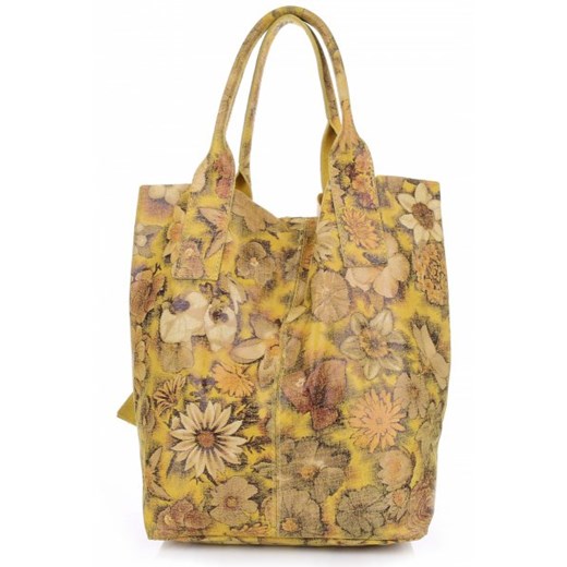 VITTORIA GOTTI Made in Italy Torebka Skórzana Shopper Bag Kwiaty Multikolor - Żółta (kolory) Vittoria Gotti brazowy  PaniTorbalska