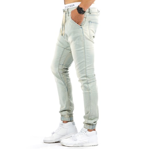 Spodnie joggery męskie białe (ux0691) Jeans zielony s32 DSTREET
