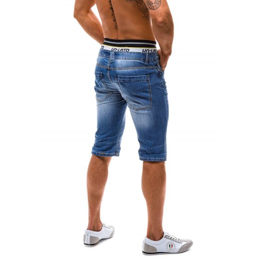 Granatowo-zielone krótkie spodenki jeansowe męskie Denley 007