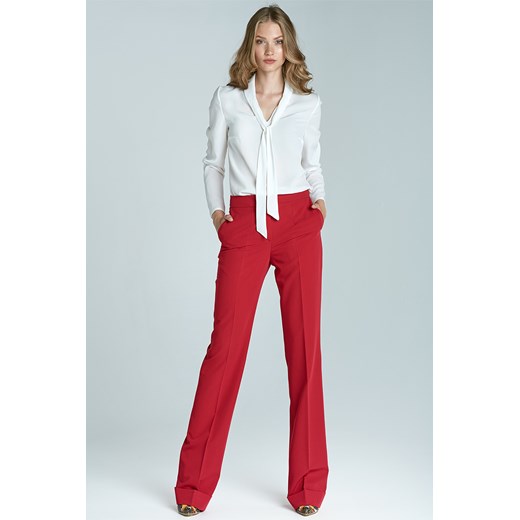 Spodnie bootcut z mankietem - czerwony