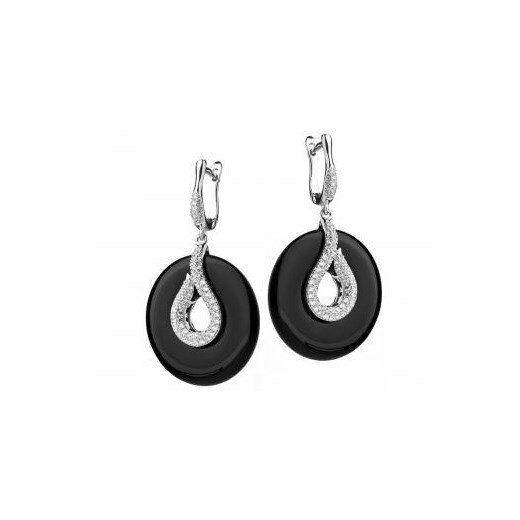 Kolczyki srebrne z cyrkoniami i onyksem czarny Apart  