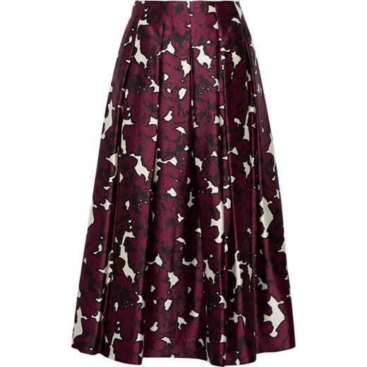 Floral-print pleated silk-satin skirt Oscar De La Renta   NET-A-PORTER