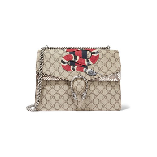 Dionysus medium appliquéd coated canvas and python shoulder bag Gucci bezowy NET-A-PORTER