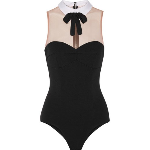 + Playboy Bunny tulle-paneled ponte bodysuit Fleur Du Mal czarny  NET-A-PORTER