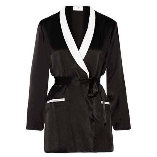 + Playboy two-tone silk-satin robe Fleur Du Mal czarny NET-A-PORTER
