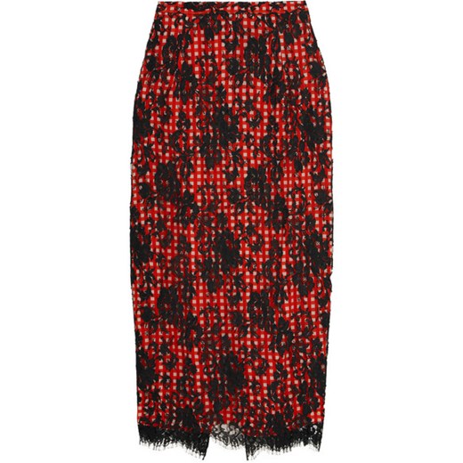 Roos gingham cotton-blend and lace midi skirt Preen By Thornton Bregazzi   NET-A-PORTER