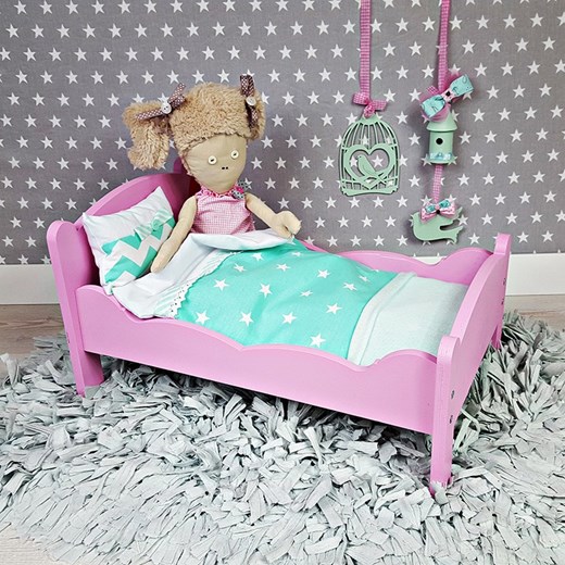 Duże różowe łóżeczko dla lalek + 4 częściowy komplet pościeli  Blue Flamingo OneSize kids.showroom.pl
