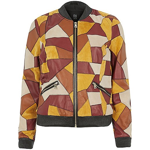 Light brown suede patchwork bomber jacket 