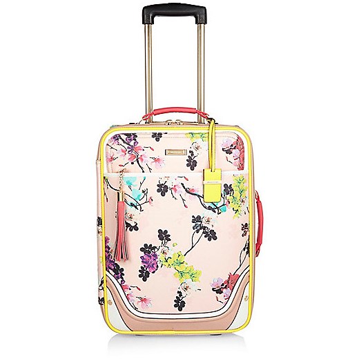 Pink floral print suitcase