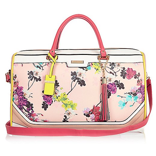 Pink floral print suitcase